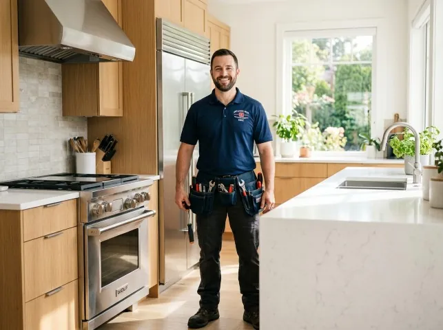 Appliance Repair Hero technician in a Berkley, MI kitchen after an appliance repair